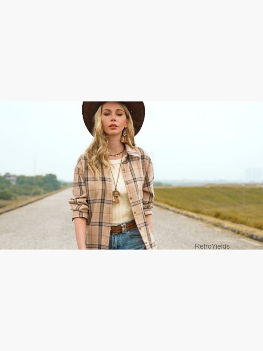 Women's Long Sleeve Plaid Button Down Shacket Blouse - Picture 4 of 7